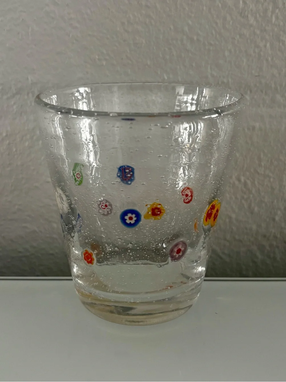 Millefiori Design Art Glass Cocktail Glass Clear Air Bubbles 4.5 x 4''